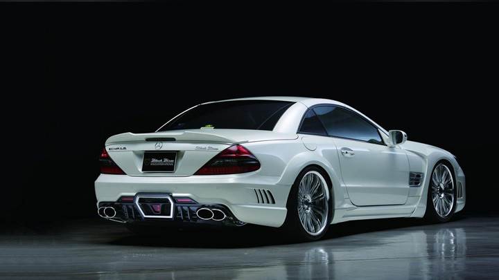 Side Back Pose Of Wald Mercedes-Benz R230 Black Bison Edition In White
